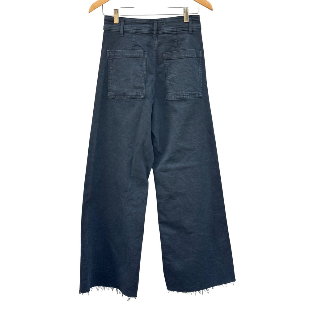 Zara Wide Leg Jeans Women 6 Black NWT High Rise Raw Hem Patch Pocket Stretch - Picture 2 of 14